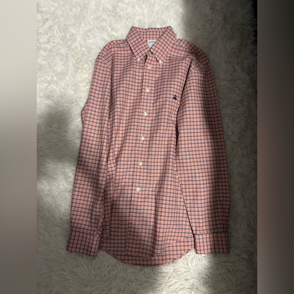 Brooks Brothers Button Down Shirt Mens Medium Plaid Cotton Long Sleeve